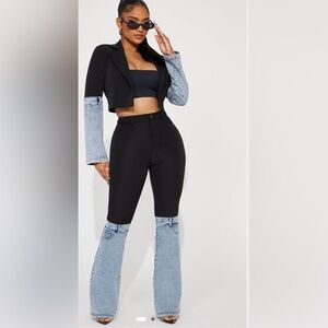 Fashion Nova Black and Denim Pants ( top of the game set. Pants only )